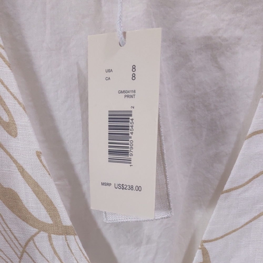 Magaschoni 100 Linen, Size 8 Elegant White Floral Dress - Picture 4 of 17